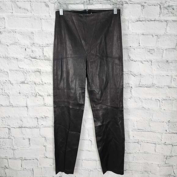 Pearl by lela rose leather susie Pants Sz 4 black zip up stretch A16C - Picture 2 of 5